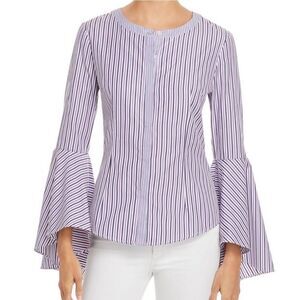Milly Michelle Bell-Sleeve Striped Shirting Blouse